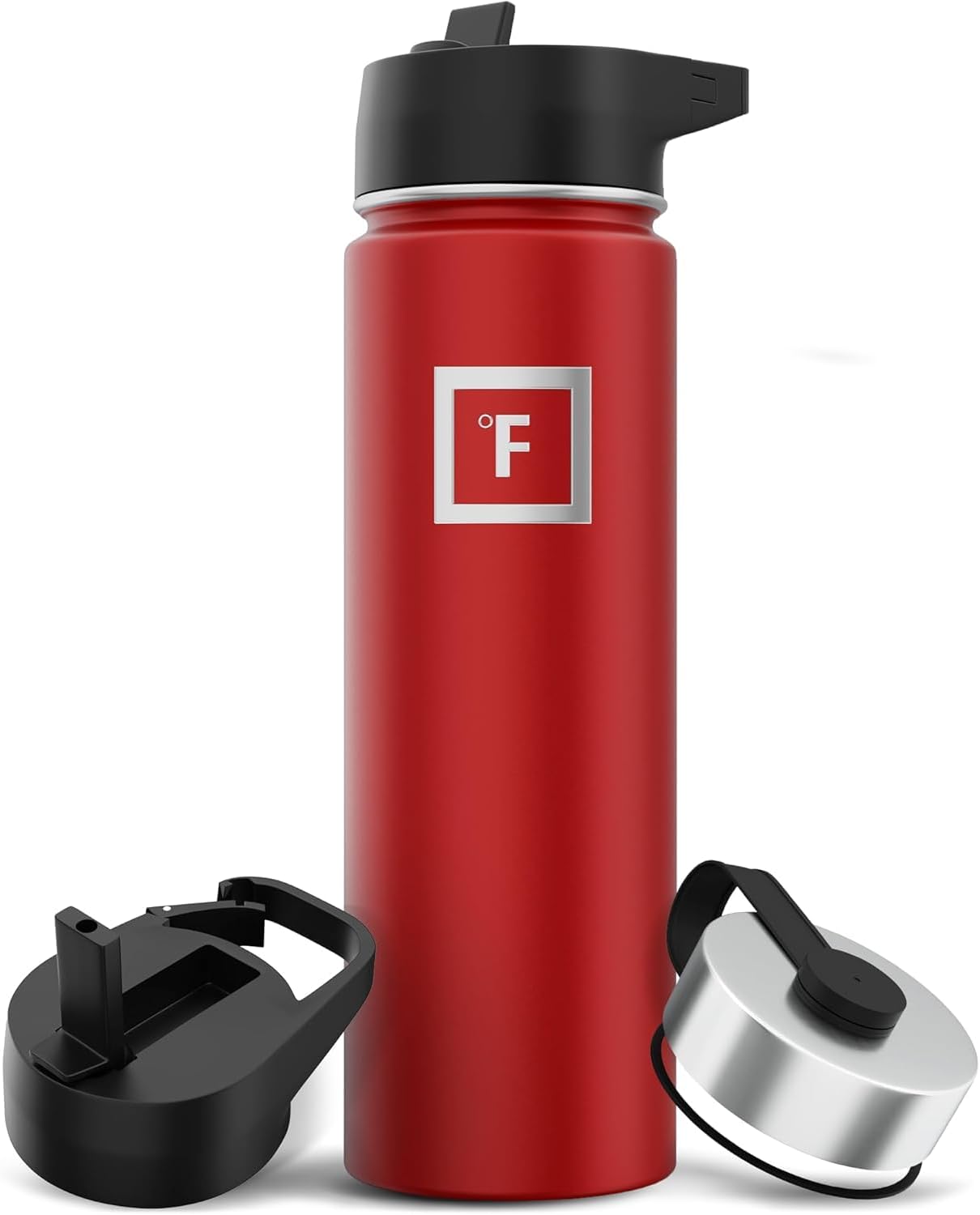 IRON °FLASK Camping & Hiking Hydration Flask with Straw, Wide Mouth Insulated Stainless Steel Sports Water Bottle - 22 oz Fire Red