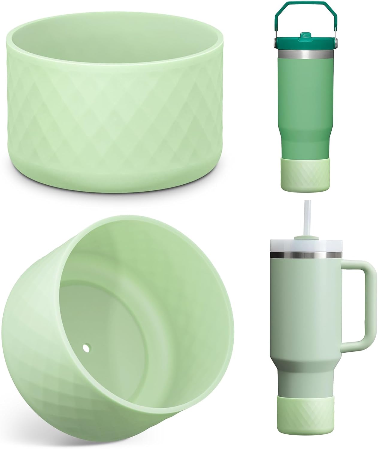 Upgrade 2PCS Protective Silicone Boot Bumper for Stanley Quencher Adventure 40oz 30oz IceFlow 20oz 30oz Tumbler, Water Bottle Bottom Sleeve Cover Accessories for Stanley Mug Cup(Light Green)