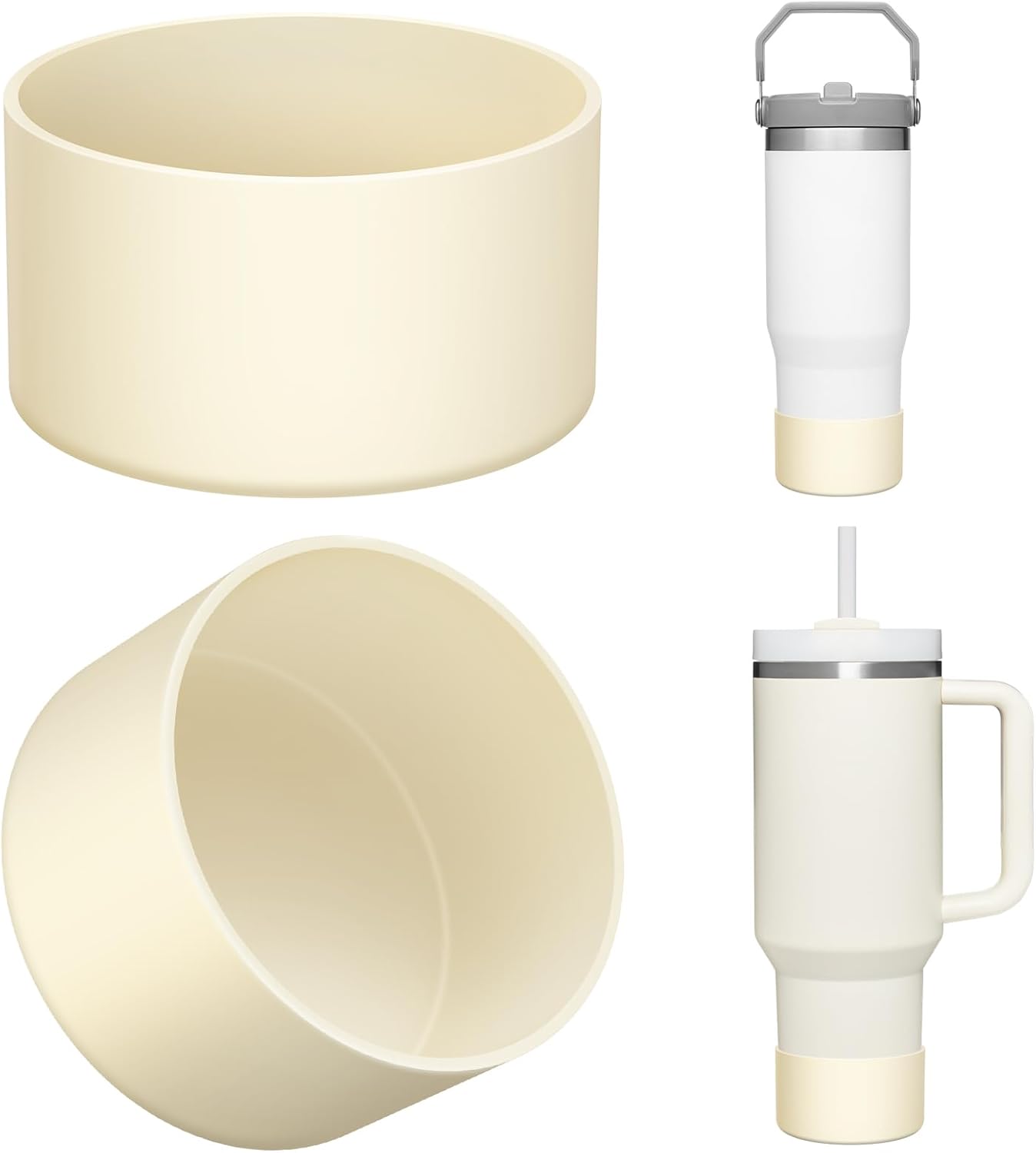 Upgrade 2PCS Protective Silicone Boot Bumper for Stanley Quencher Adventure 40oz 30oz IceFlow 20oz 30oz Tumbler, Water Bottle Bottom Sleeve Cover Accessories for Stanley Mug Cup(Cream)