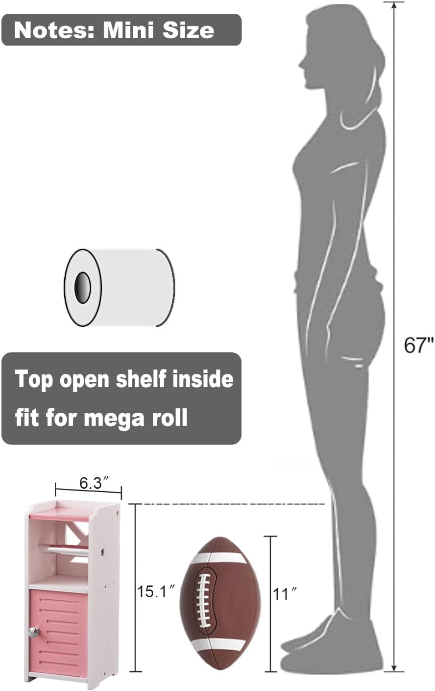 AOJEZOR Toilet Paper Holder Stand: PVC Freestanding Cabinet Storage for Small Bathroom Spaces for Homes and Renters-Jelly Pink