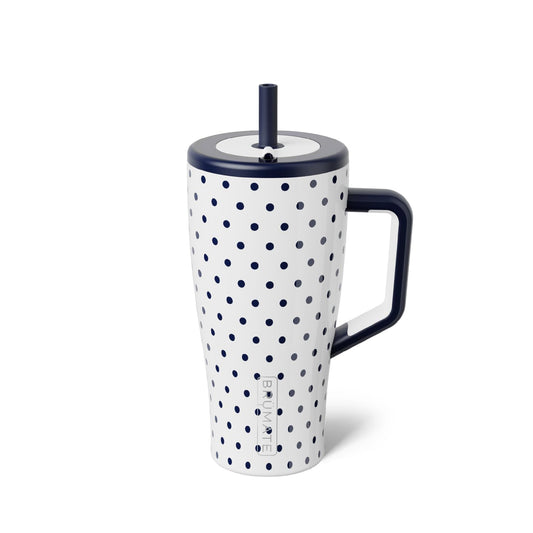 BrüMate Era 30 oz Tumbler with Handle & Straw | 100% Leakproof Insulated Water Bottle Tumbler with Lid & Flexible SoftSip Straw | Made of Stainless Steel | Cup Holder Friendly 30oz (White Polka Dots)