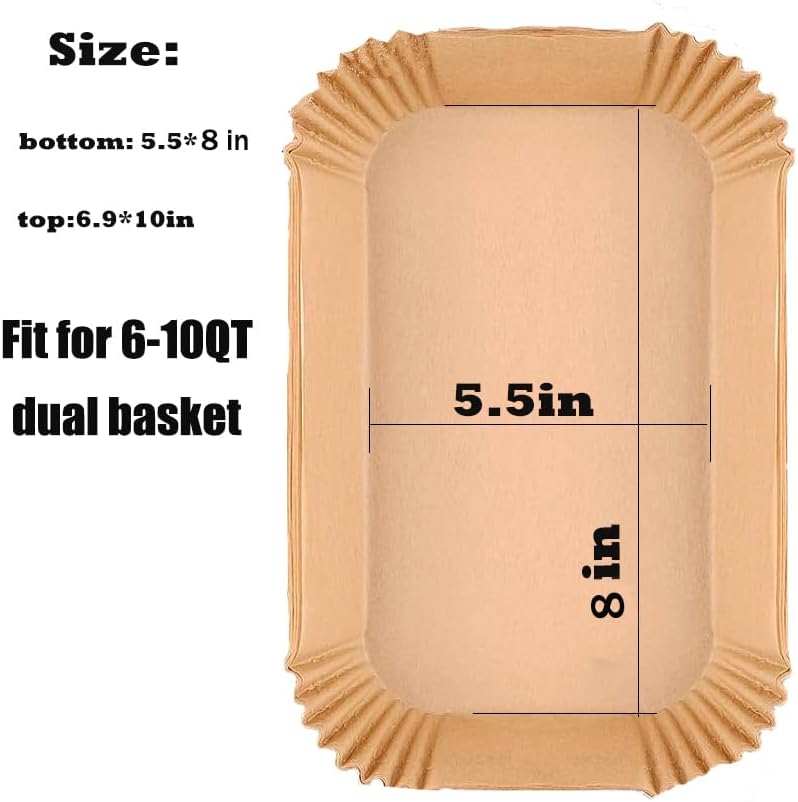 250 Pcs Air Fryer Liners Disposable,Food Grade Wood Pulp Parchment Paper Liners for Ninja DZ201 Dual Basket,Oil-proof& Non-stick(8.1x5.5 Inch,250Pcs)