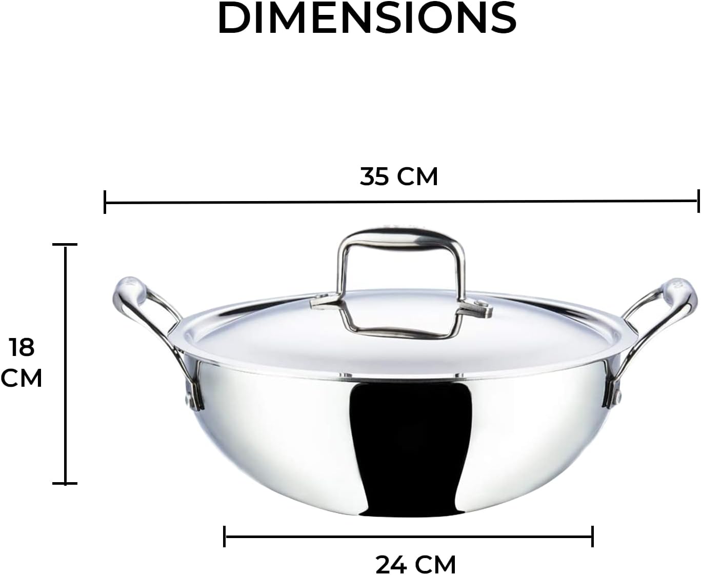 Vinod Platinum Extra Deep Kadai for Home and Kitchen, 24cm 3.3 LTR,Stainless Steel
