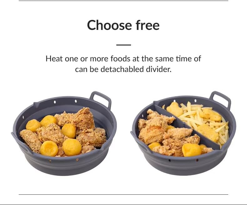 Reusable Silicone Air Fryer Liner –2pcs (Round+Square), Collapsible, Oil-Draining Design, Food-Grade, Non-Stick, Heat Resistant, Dishwasher Safe – Fits 5–8 QT Baskets (pink)