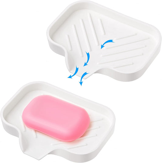 2 Pcs White Silicone Self Draining Rectangular Soap Dishes - Waterfall Soap Trays - Soap Dishes for Bar Soap - Soap Boxes - Soap Case - Soap Container - Soap Pads - Kitchen Sink - Shower - Bathroom !