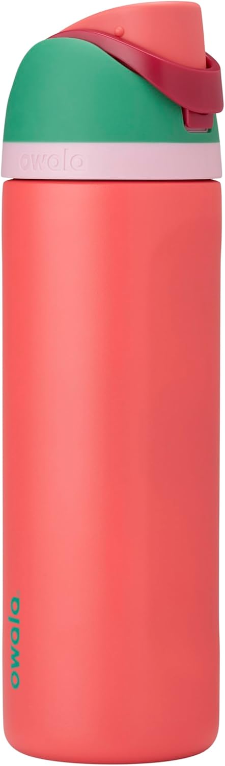 Owala FreeSip Insulated Stainless Steel Water Bottle with Straw for Sports, Travel, and School BPA-Free Sports Water Bottle, 24 oz, Strawberry Field