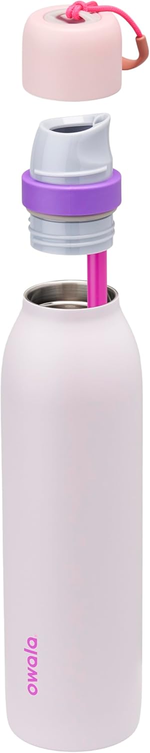 Owala FreeSip Twist Insulated Stainless Steel Water Bottle with Straw for Sports and Travel, BPA-Free, 24-oz, Pink/Purple (Dreamy Field)