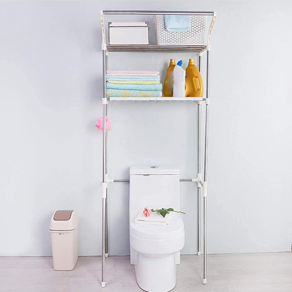 BAOYOUNI Over The Toilet Storage Shelf Units Bathroom Organizer Above Washer Dryer Space Saver Standing Rack 2-Tier 25.78 W X 19.48 D X 68.11 H Inches, Ivory