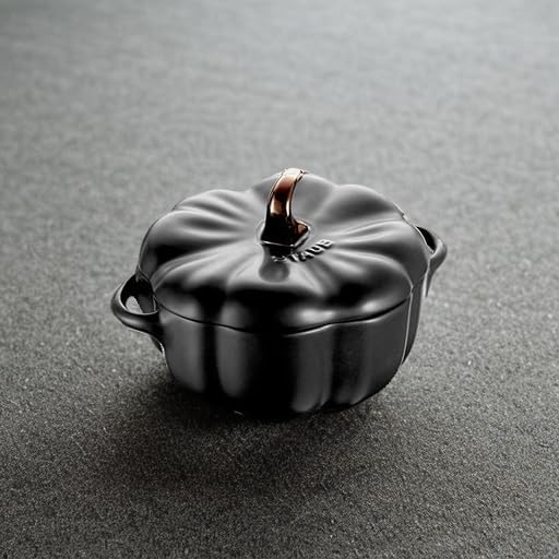 STAUB 0.5-qt Petite Ceramic Pumpkin, Oven & Stove Safe up to 572°F, Baking Dish, Candy Dish, Matte Black