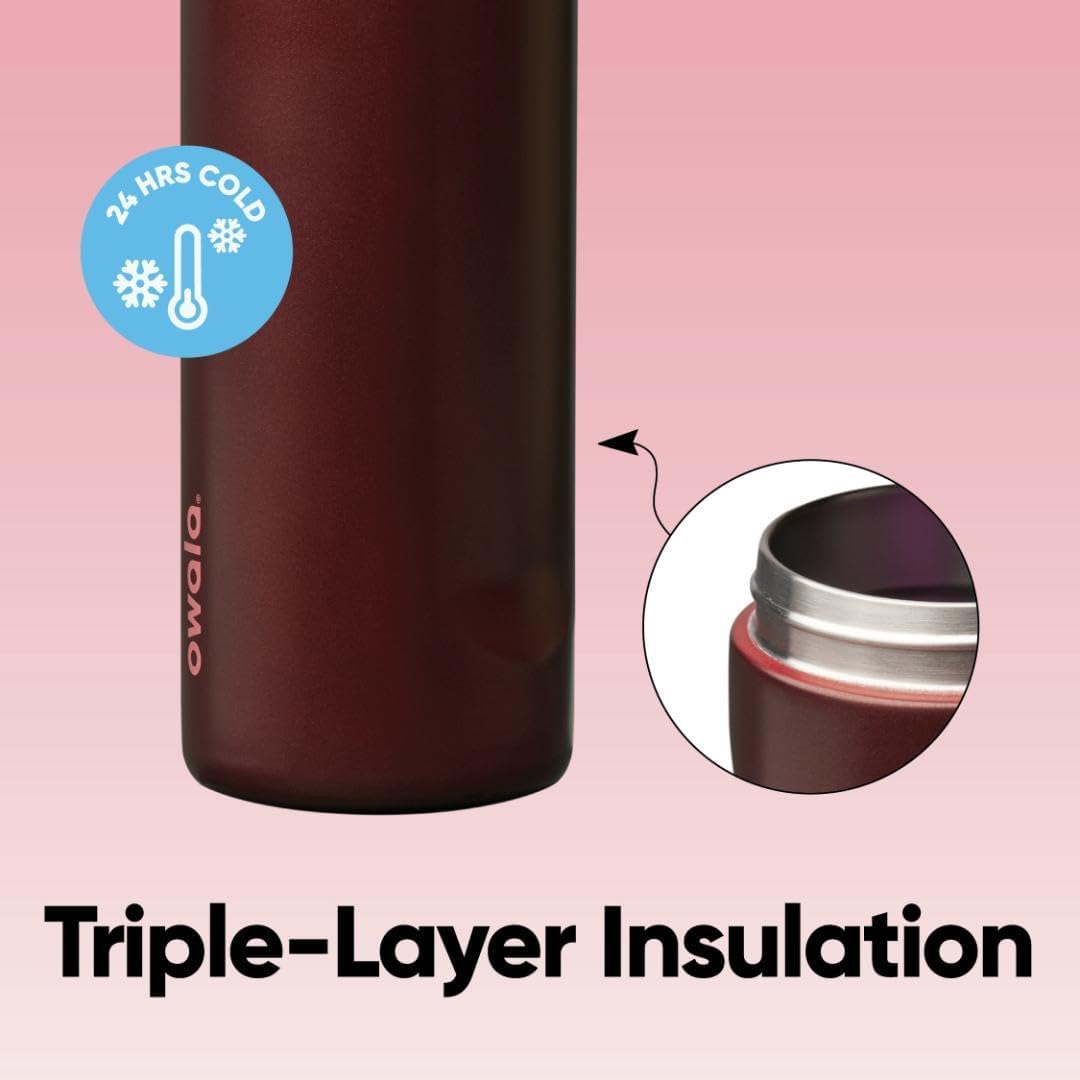Owala FreeSip Insulated Stainless Steel Water Bottle with Straw, BPA-Free Sports Water Bottle, Great for Travel, 24 Oz, Black Cherry