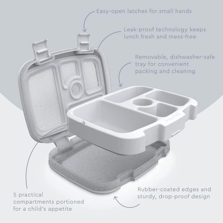 Bentgo Kids 5-Compartment Lunch Box - Glitter Design for School, Ideal for Ages 3-7, Leak-Proof, Drop-Proof, Dishwasher Safe, & Made with PFAS & BPA-Free Materials (Glitter Edition - Silver)