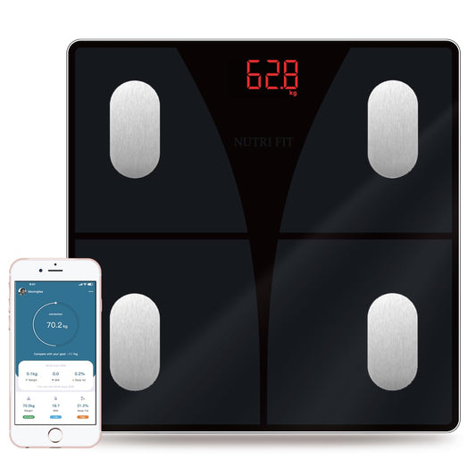 NUTRI FIT Scale for Body Weight and Fat Percentage, Digital Bathroom Smart Bluetooth Scale LED Display, 15 Body Composition Analyzer Baby Weight BMl Health Monitor Sync with App 400lbs - Black