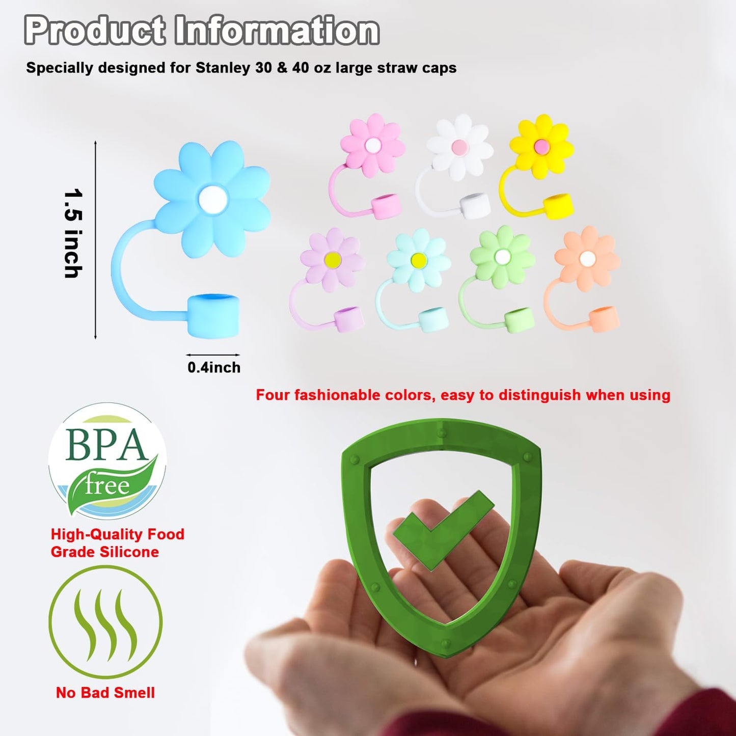 Straw Covers Cap Fit for Stanley Cup, 8Pcs Silicone Flower Straw Toppers Compatible for Stanley 30&40 Oz Tumbler, 10mm Drinking Straw Tip Covers Fit for Stanley Cups Accessories