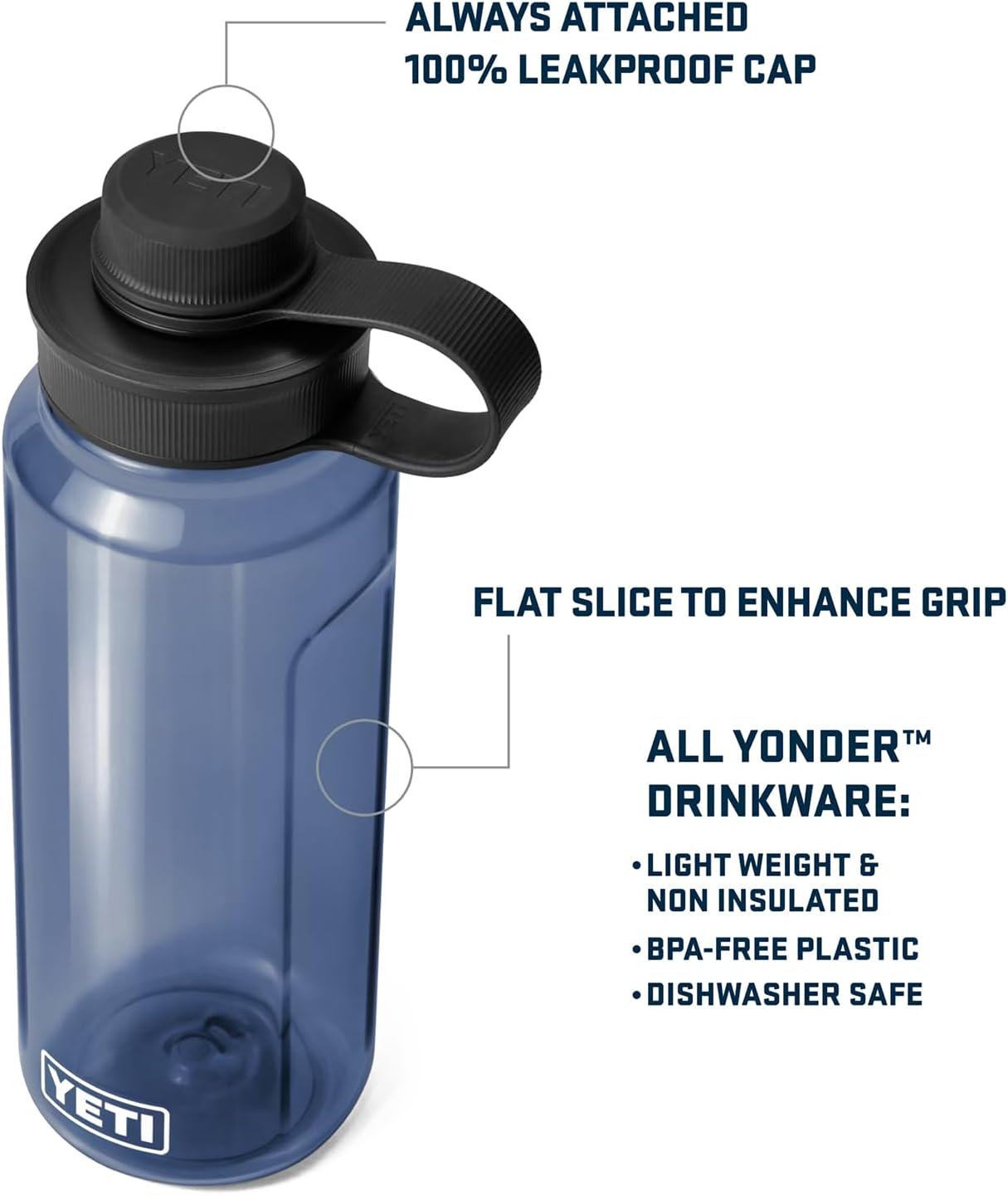 YETI Yonder Water Bottle with Yonder Tether Cap, Lightweight, Leakproof and BPA-Free