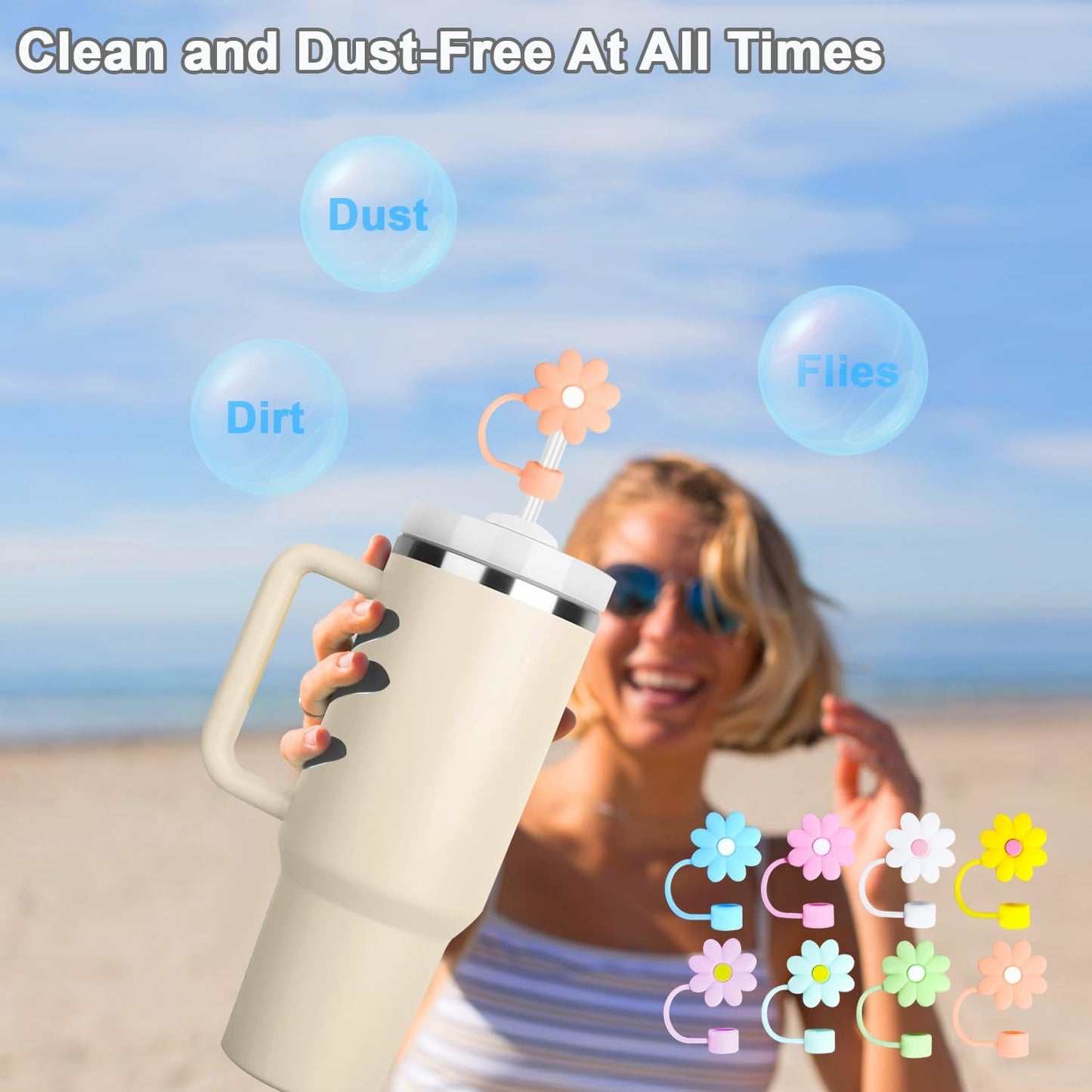 Straw Covers Cap Fit for Stanley Cup, 8Pcs Silicone Flower Straw Toppers Compatible for Stanley 30&40 Oz Tumbler, 10mm Drinking Straw Tip Covers Fit for Stanley Cups Accessories