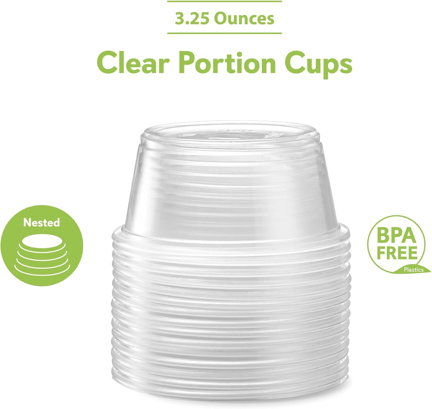 3.25 oz - 200 Cups Clear Disposable Plastic Portion Cups No Lids, Small Containers For Portion Controll, Jello Shots, Meal Prep, Sauce Cups, Slime, Condiments, Medicine, Dressings,