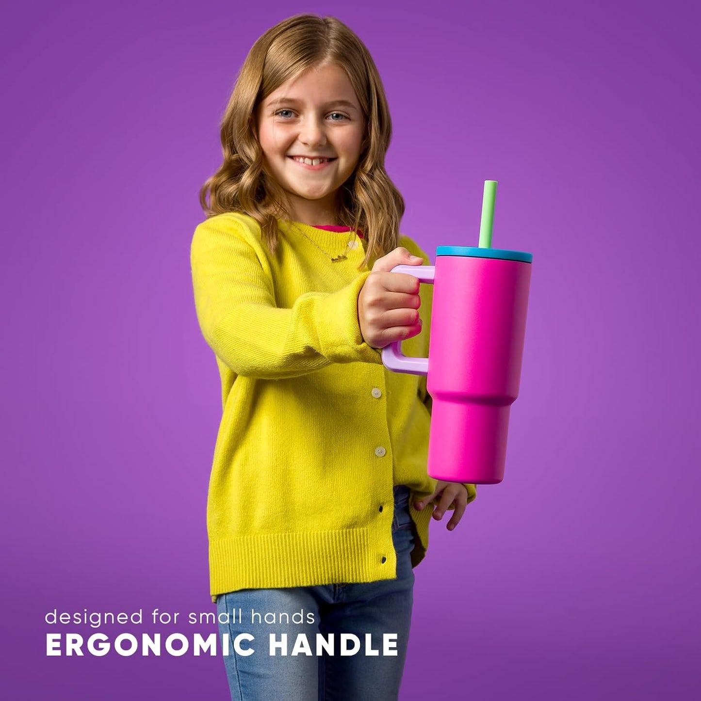 Simple Modern Kids 24 oz Tumbler with Handle and Silicone Straw Lid | Spill Proof and Leak Resistant | Reusable Stainless Steel Bottle | Gift for Kids Boys Girls | Trek Collection | Paradise Bay Mix