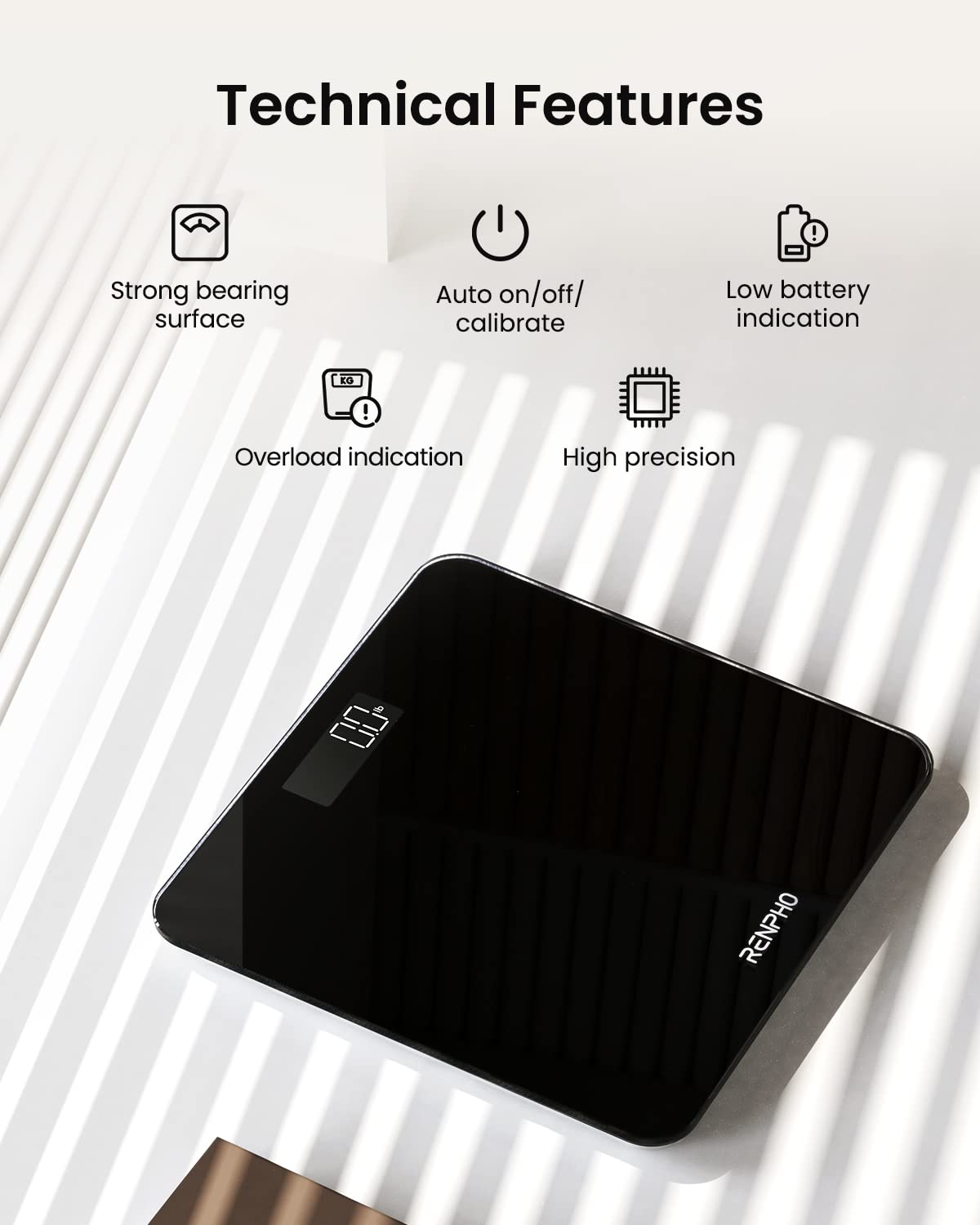 RENPHO Digital Bathroom Scale, Highly Accurate Core 1S Body Weight Scale with Lighted LED Display, Round Corner Design(11"/280mm, Black)