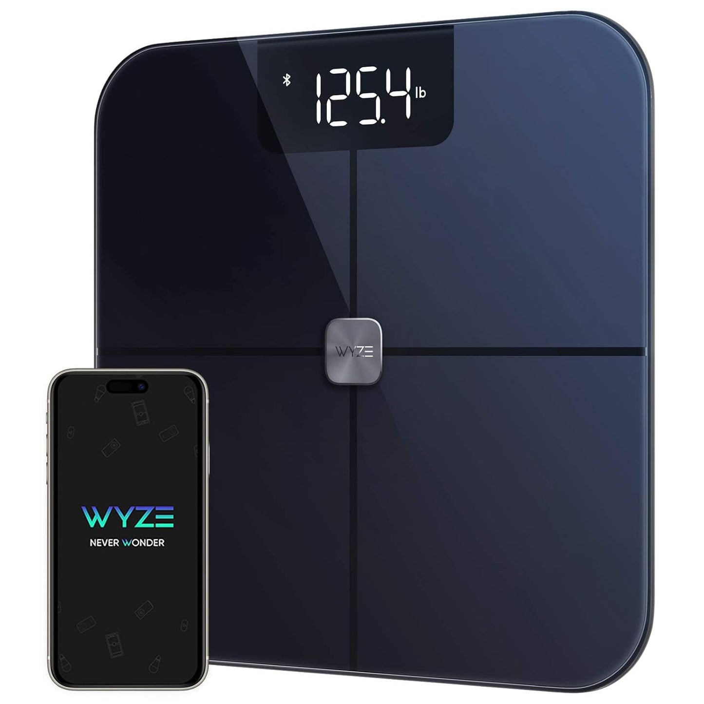 Wyze Smart Scale, Scale for Body Weight, Digital Bathroom Scale for Body Fat, BMI, and Heart Rate, Body Composition Analyzer with App, Batteries Included, Bluetooth, 400 lb, Black-New