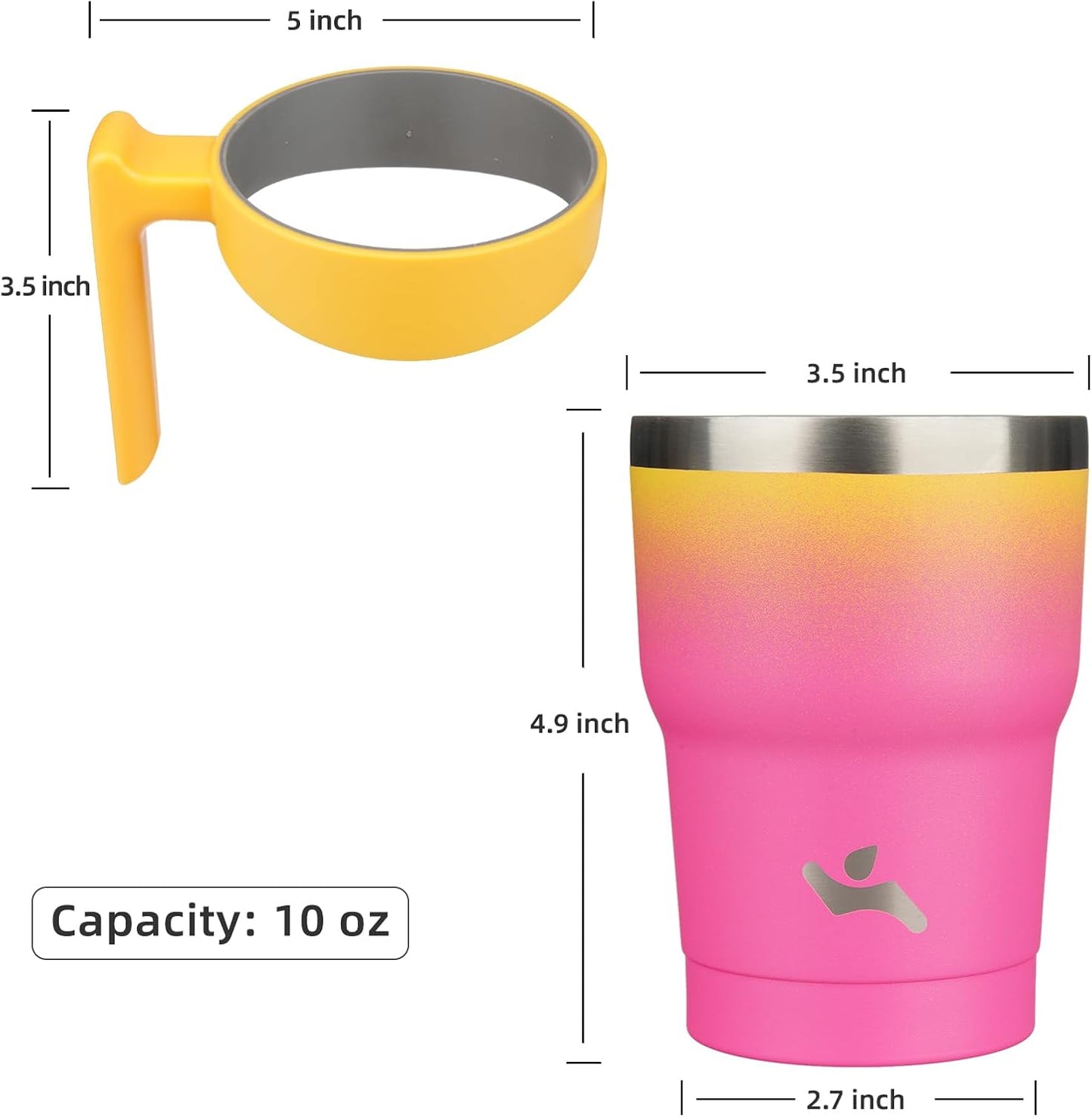 10 oz Tumbler with Handle and 2 Straw 2 Lid, Insulated Water Bottle Stainless Steel Vacuum Cup Reusable Travel Mug,Rainbow