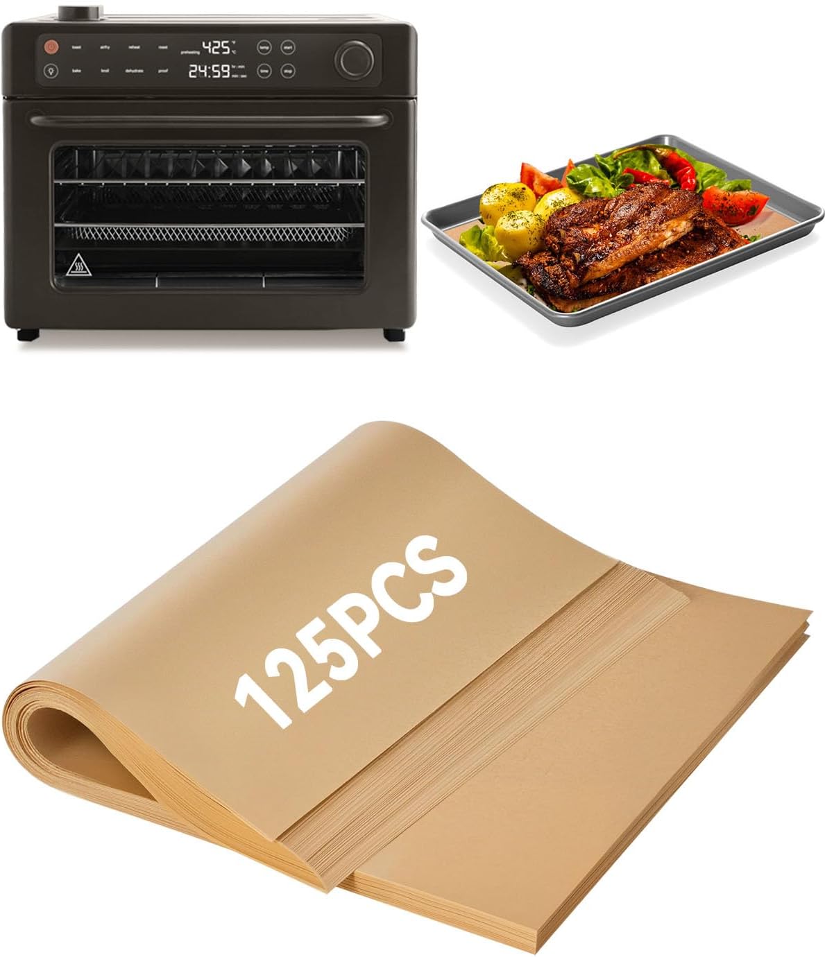 125PCs Air Fryer Parchment Paper Liners Compatible with Our Place Wonder Oven Pro 8-in-1 Digital Countertop Oven 32Qt, Precut Disposable Non Stick Baking Sheets for Easy Cleanup Oven Safe Up to 450°F