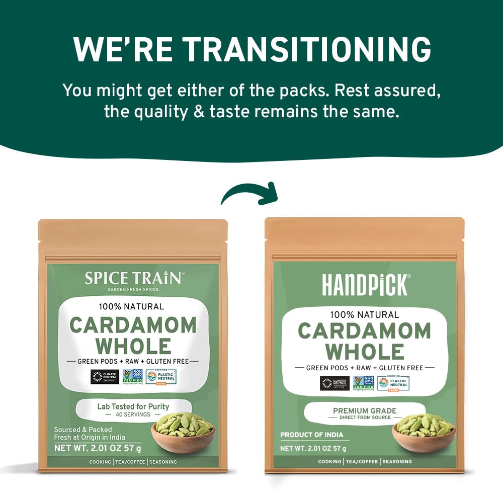 HANDPICK Green Cardamom Pods (57g / 2oz) Large size Green Elaichi | Pure, Non-GMO, Gluten Free | 100% Raw from India | Resealable Zip Lock Pouch