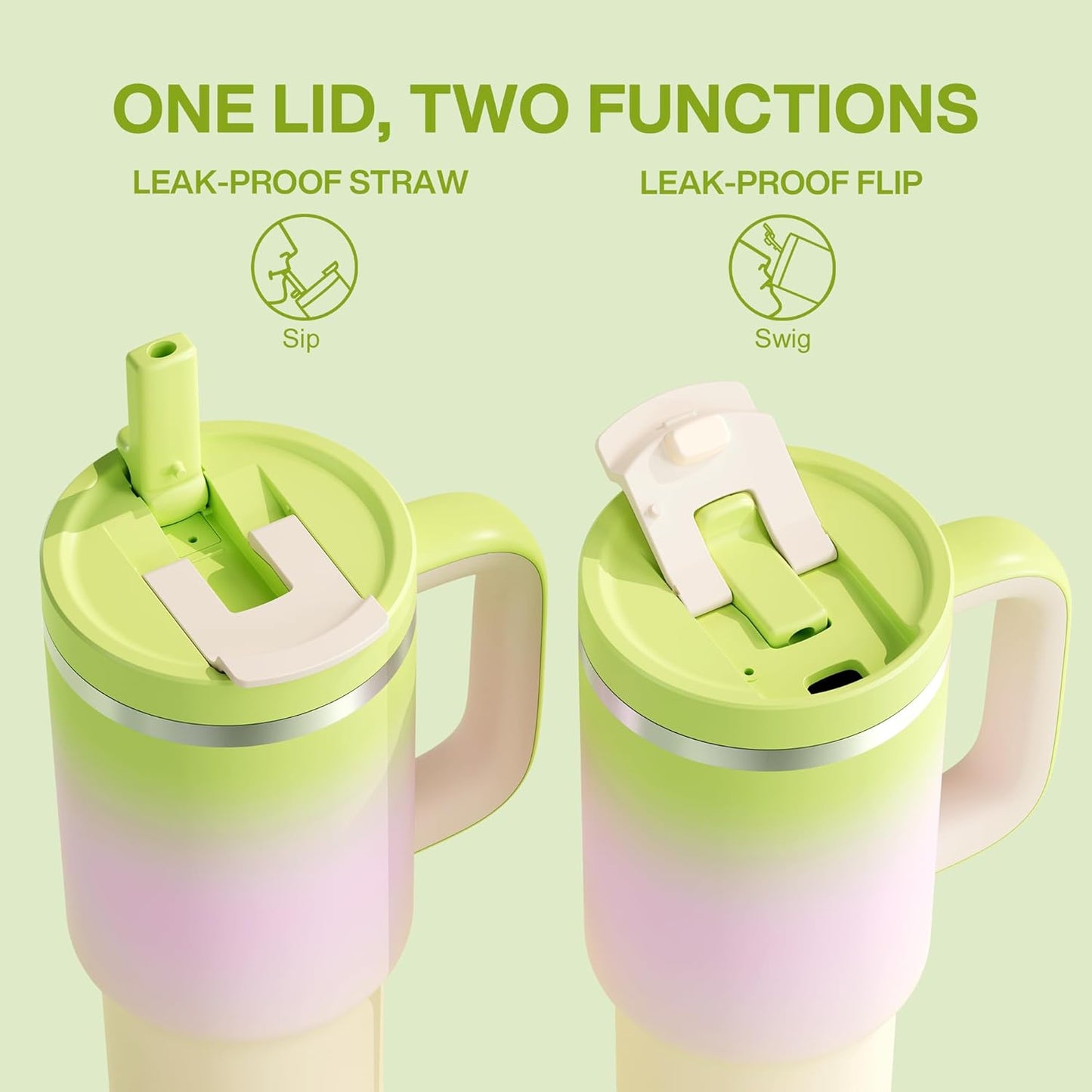 ENCOOL 40 oz Tumbler with Handle and Straw: Stainless Steel Insulated Tumbler Keeps Cold for 24 Hours, Leakproof Travel Cup Fits in Cup Holder and BPA-Free, Morning Dew