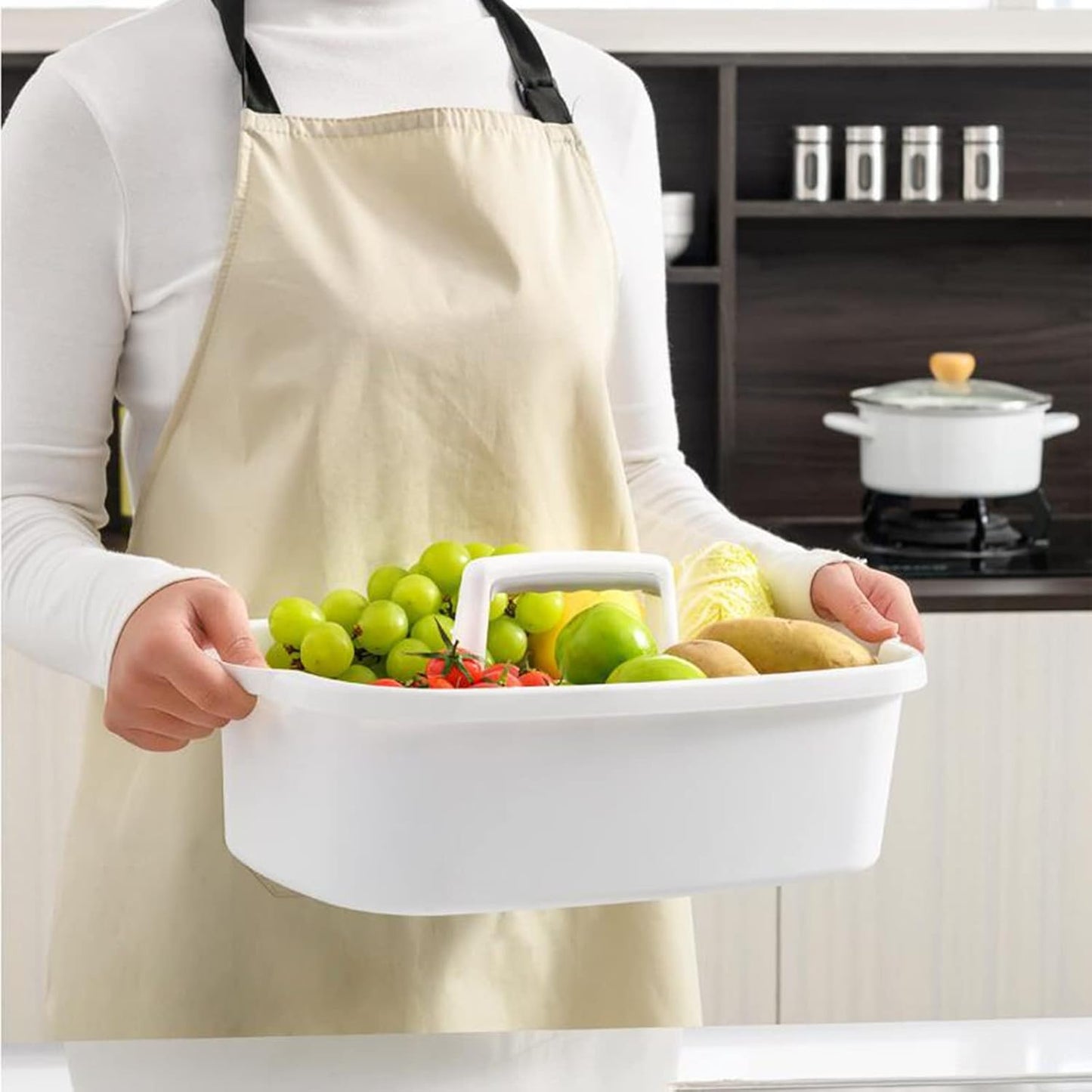 Large Cleaning Supplies Caddy Portable Shower Basket Supply Organizer with Handle Plastic Bucket Tool Storage for Bathroom, Bedroom, Kitchen, College Dorm, Garden, White