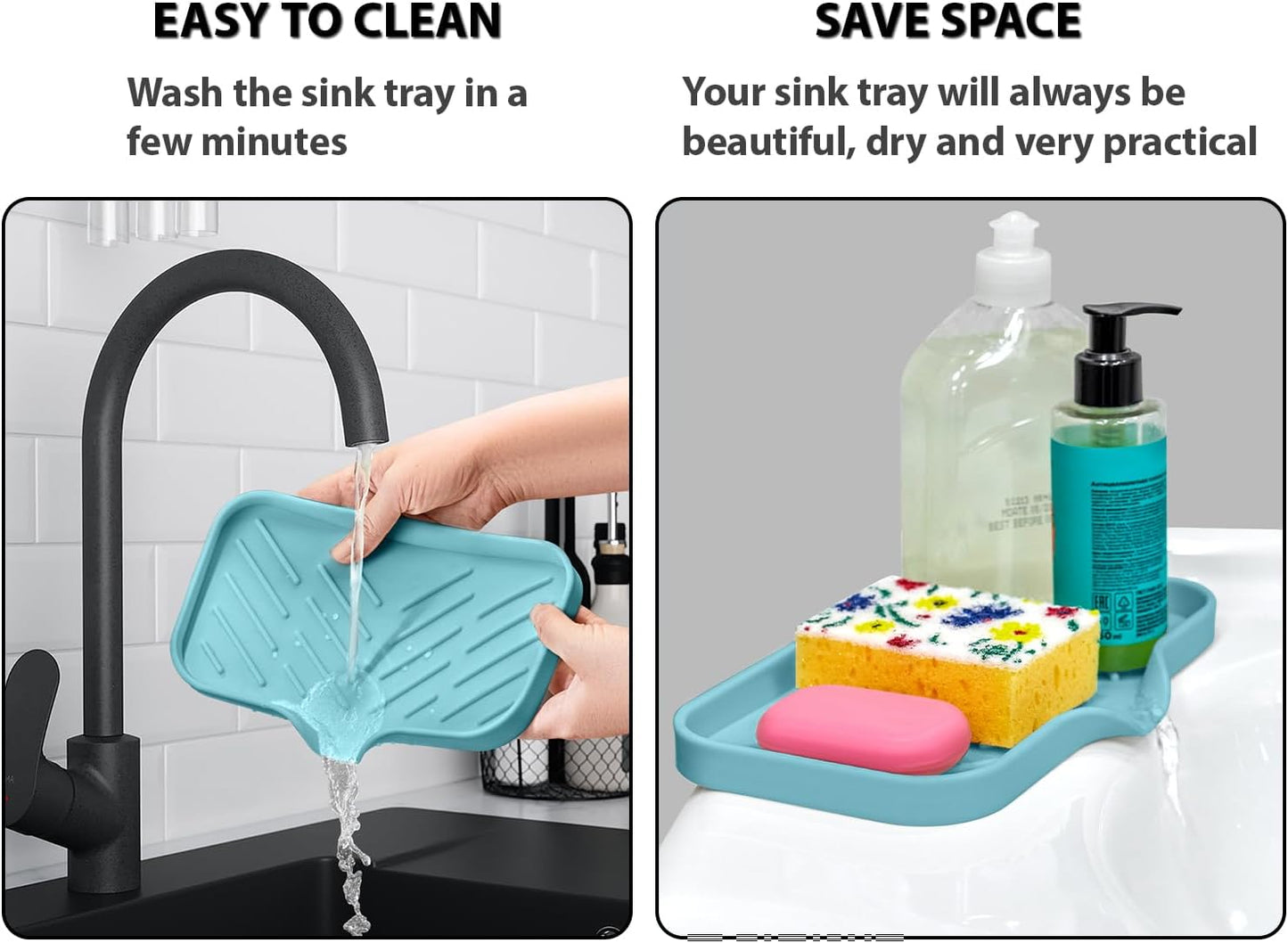 1 Pc Light Green Silicone Sponge Holder - Sink Tray for Soap and Sponge Organization