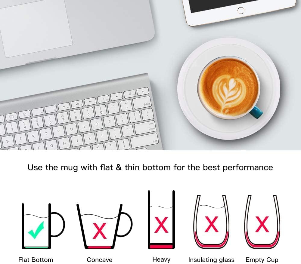 BESTINNKITS White Smart Coffee Auto On/Off Gravity-Induction Mug Office Desk Use, Candle Wax Cup Warmer Heating Plate (Up to 131F/55C)