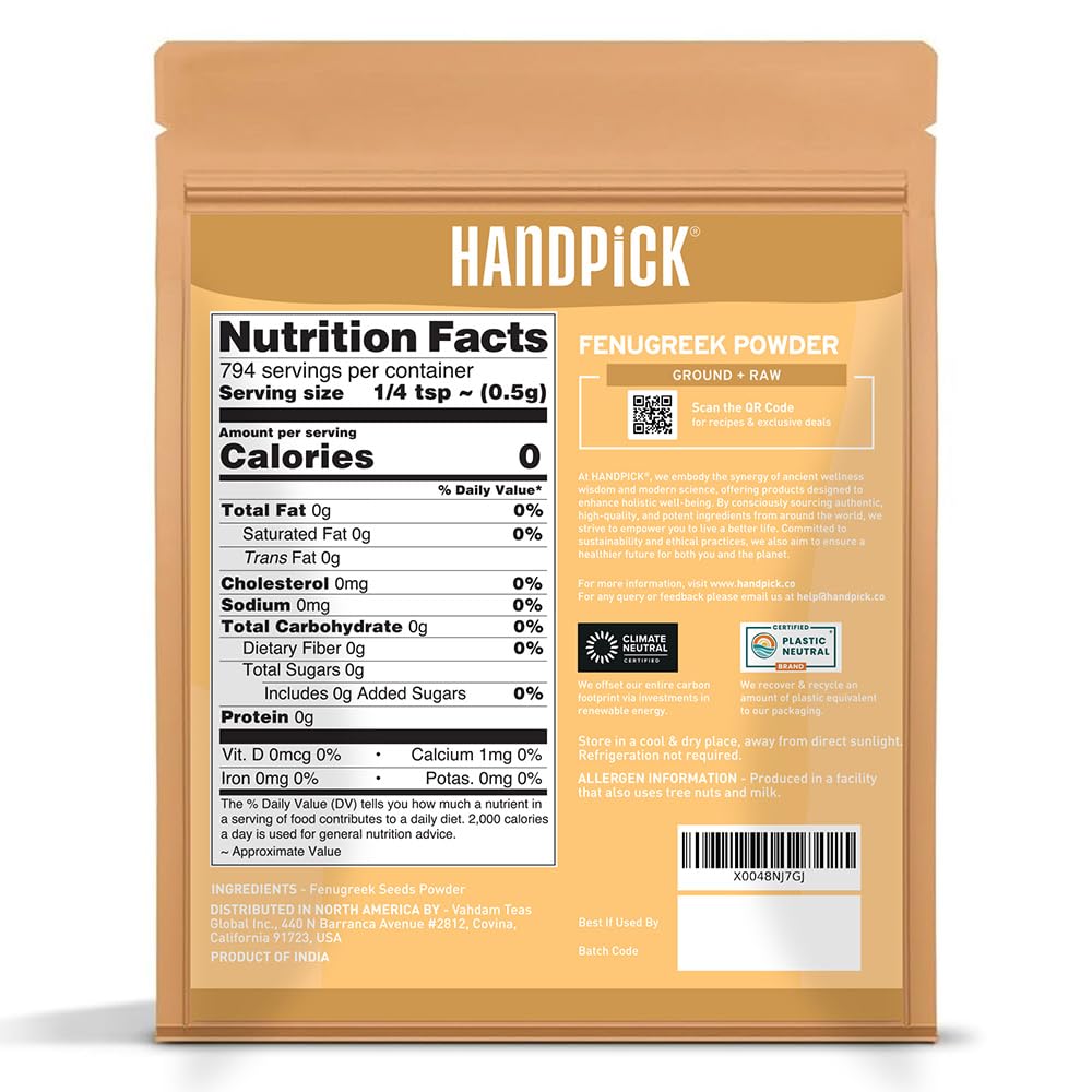 Fenugreek Powder (397g/14oz) Non GMO, Gluten Free, 100% Raw Methi Seeds, Sourced from India, For Cooking, Packed in Resealable Ziplock Pouch