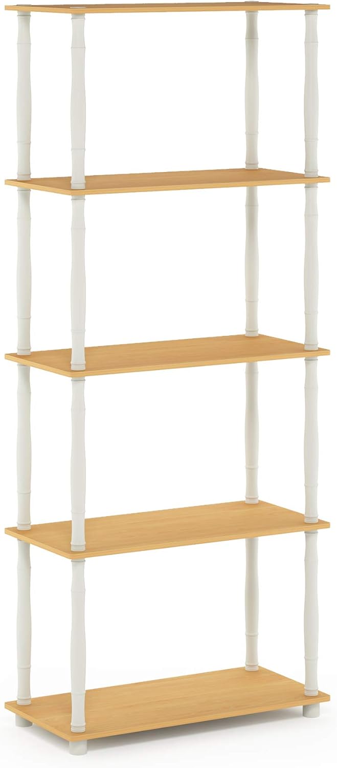 Furinno Turn-N-Tube 5-Tier Multipurpose Shelf / Display Rack / Storage Shelf / Bookshelf, Classic Tubes, Beech/White