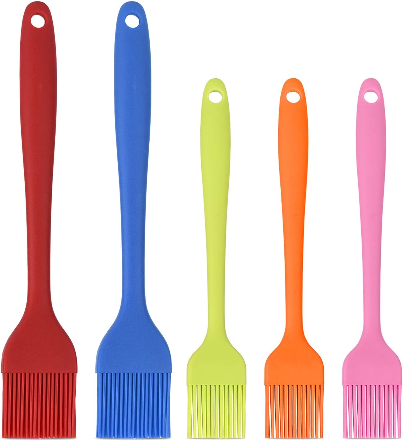 Hhyn Silicone Basting Pastry Brush Set 5 Pack Heat Resistant Spread Oil Butter Sauce for BBQ Grill Barbeque Kitchen Baking Cooking Pastries, 2 Large & 3 Small Multicolor