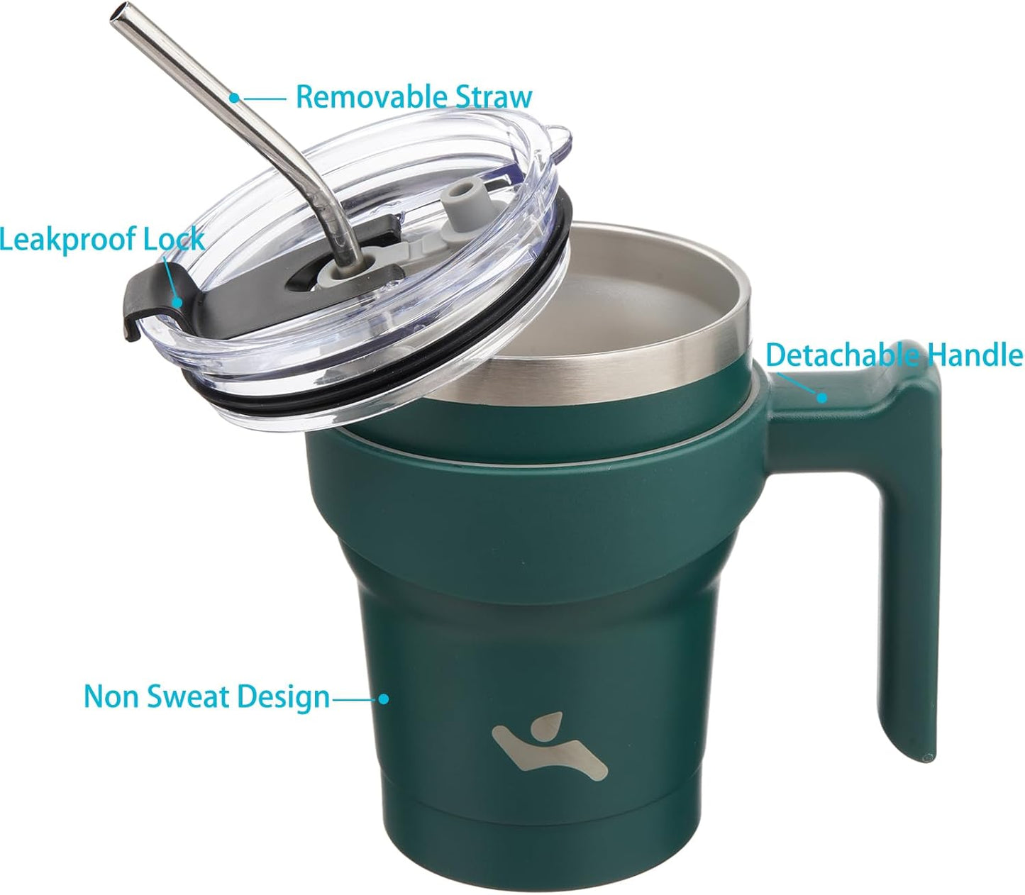 10 oz Tumbler with Handle and 2 Straw 2 Lid, Insulated Water Bottle Stainless Steel Vacuum Cup Reusable Travel Mug,Army Green