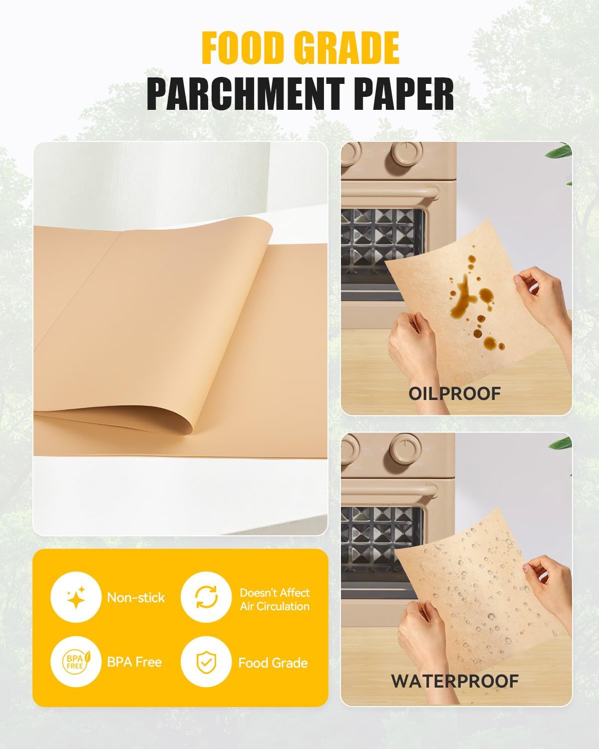 130PCs Paper Liners and 4PCs Reusable Teflon Baking Mats Compatible with Our Place Wonder Oven 12.7 Quarts Air Fryer Toaster Oven Accessories, Food Grade Parchment Paper Sheets Non-stick Mat PFOA Free