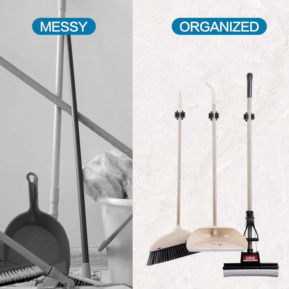 12PCS Broom and Mop Holder, Heavy Duty Garden Tool Organizer Rack Rake and Shovel Handle, Stainless Steel Mop Hanger. Wall Mounted with Screws.Matte Black