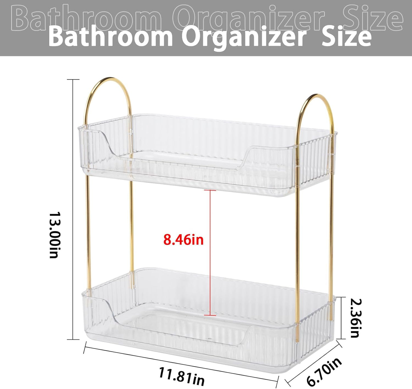 2 Tier Clear Countertop Storage - Bathroom & Kitchen Organizer, Cosmetics & Makeup Shelf, Spice Rack