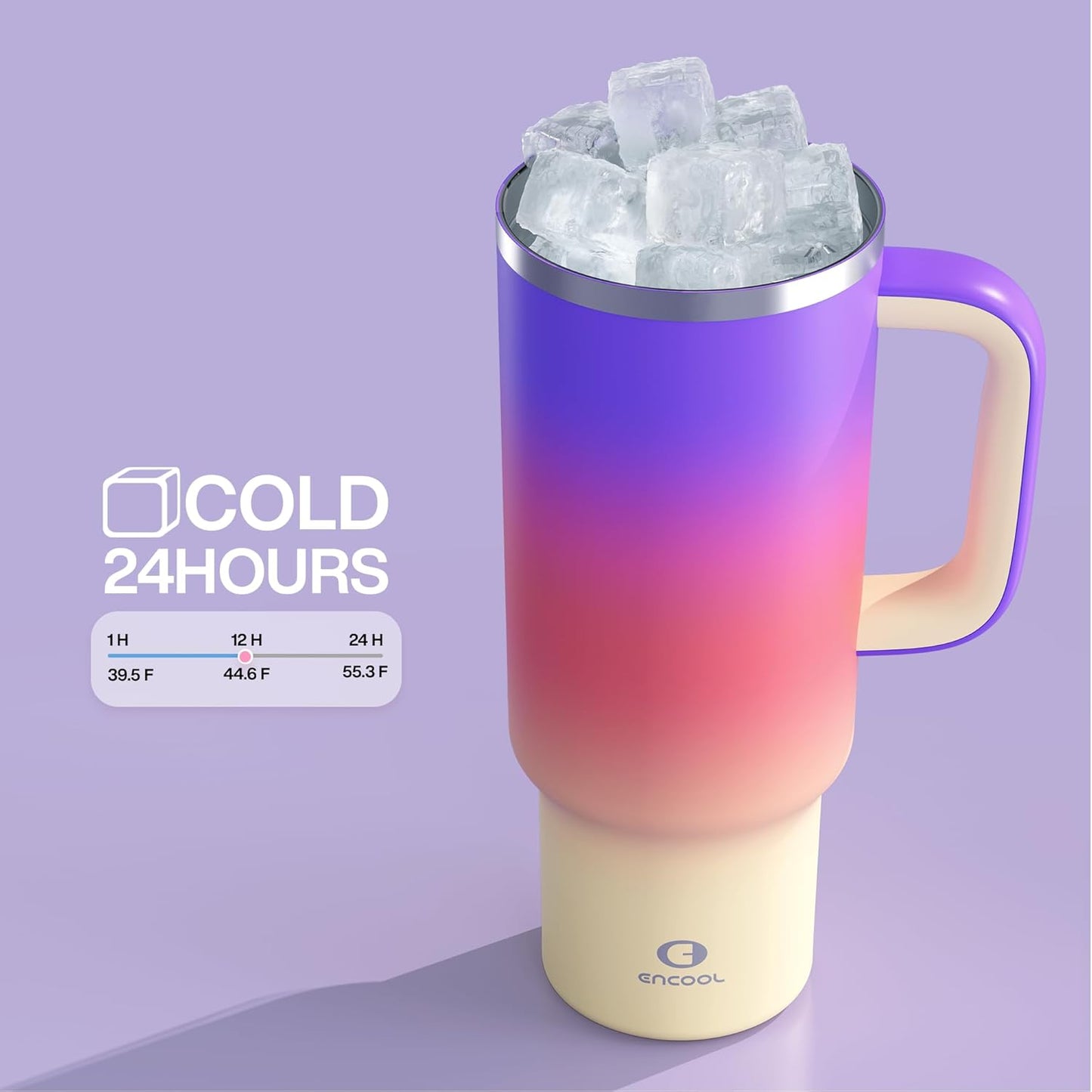 40 oz Tumbler with Handle and Straw: Stainless Steel Insulated Tumbler Keeps Cold for 24 Hours, Leakproof Travel Cup Fits in Cup Holder and BPA-Free, Peach Dream