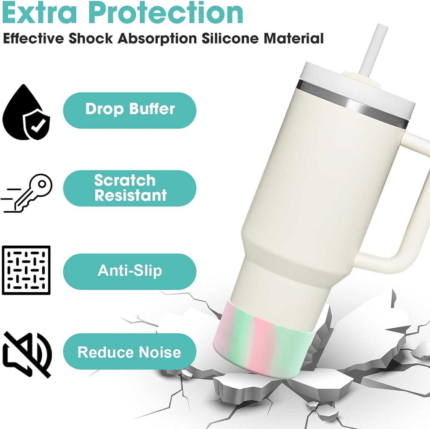 Upgrade 2PCS Protective Silicone Boot Bumper for Stanley Quencher Adventure 40oz 30oz IceFlow 20oz 30oz Tumbler, Water Bottle Bottom Sleeve Cover Accessories for Stanley Mug Cup(Light Cyan+Pink)