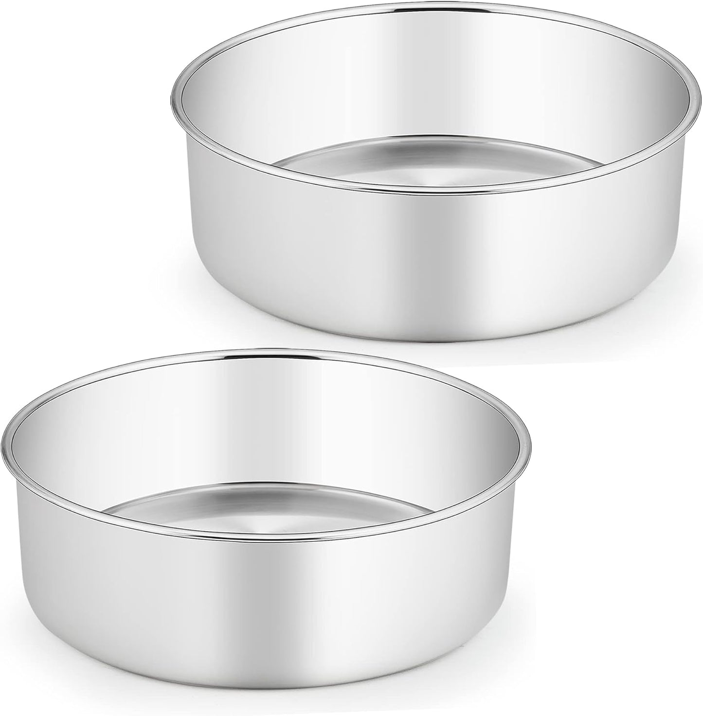 TeamFar Cake Pans, 2 PCS Stainless Steel Round 8 x 3 Inch Deep Baking Cake Pans for Wedding Birthday Party, Non-Toxic & Heavy Duty, Deep Wall & Straight Side, Dishwasher Safe