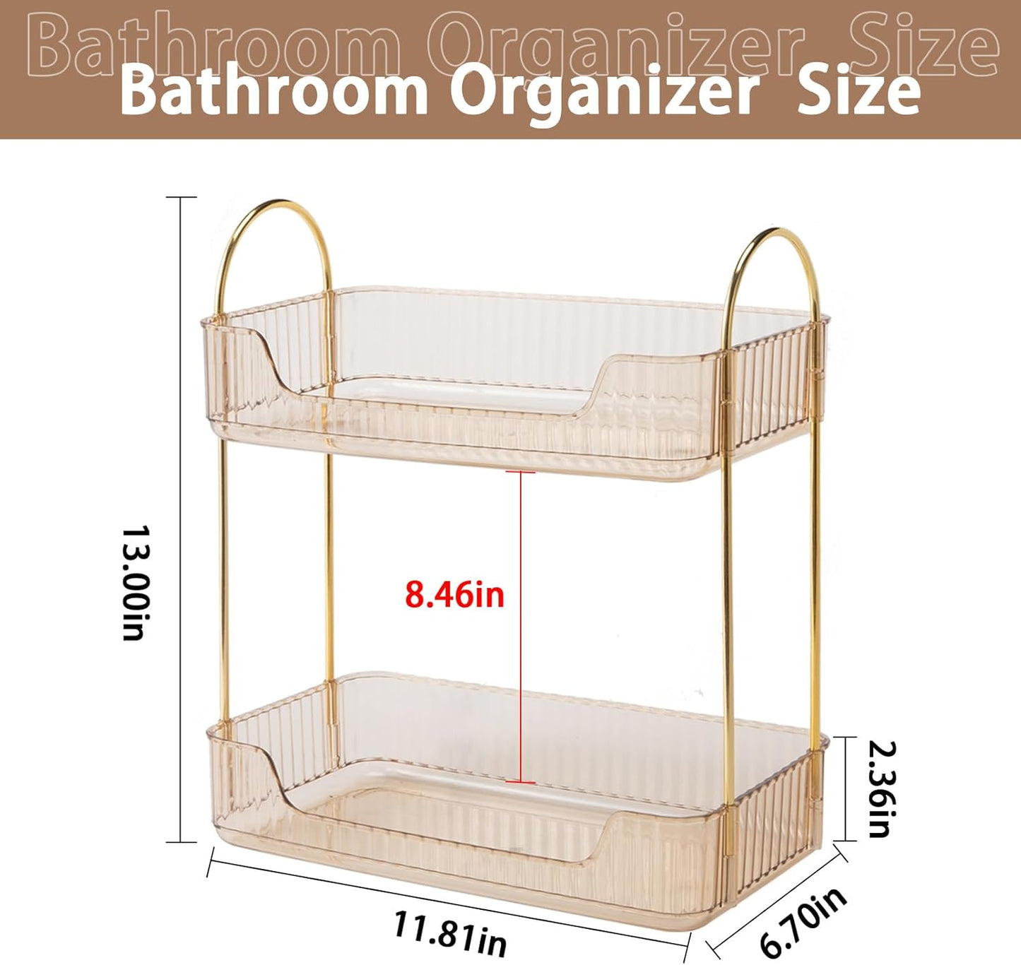 Bathroom Counter Organizer Countertop Storage, Cosmetics Skincare Shelf, Makeup Organizer Perfume for Dresser Vanity Tray, Spice Rack for Kitchen(2 Tier-Gold)