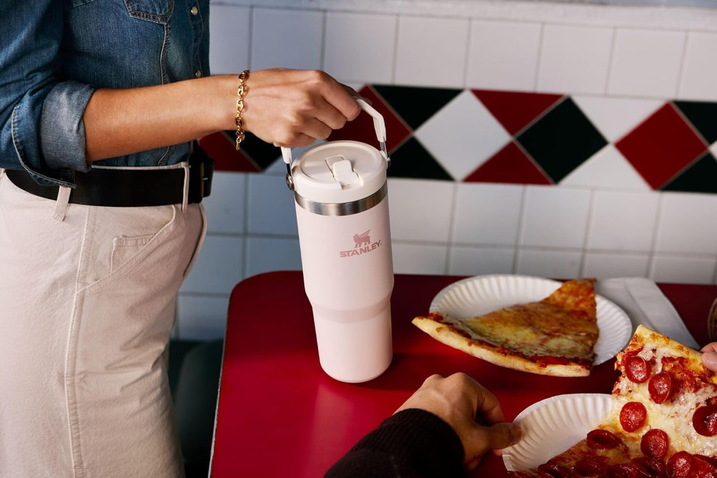 Stanley IceFlow Flip Straw Tumbler with Handle 30 oz | Twist On Lid and Flip Up Straw | Leak Resistant Water Bottle | Insulated Stainless Steel |BPA-Free | Rose Quartz