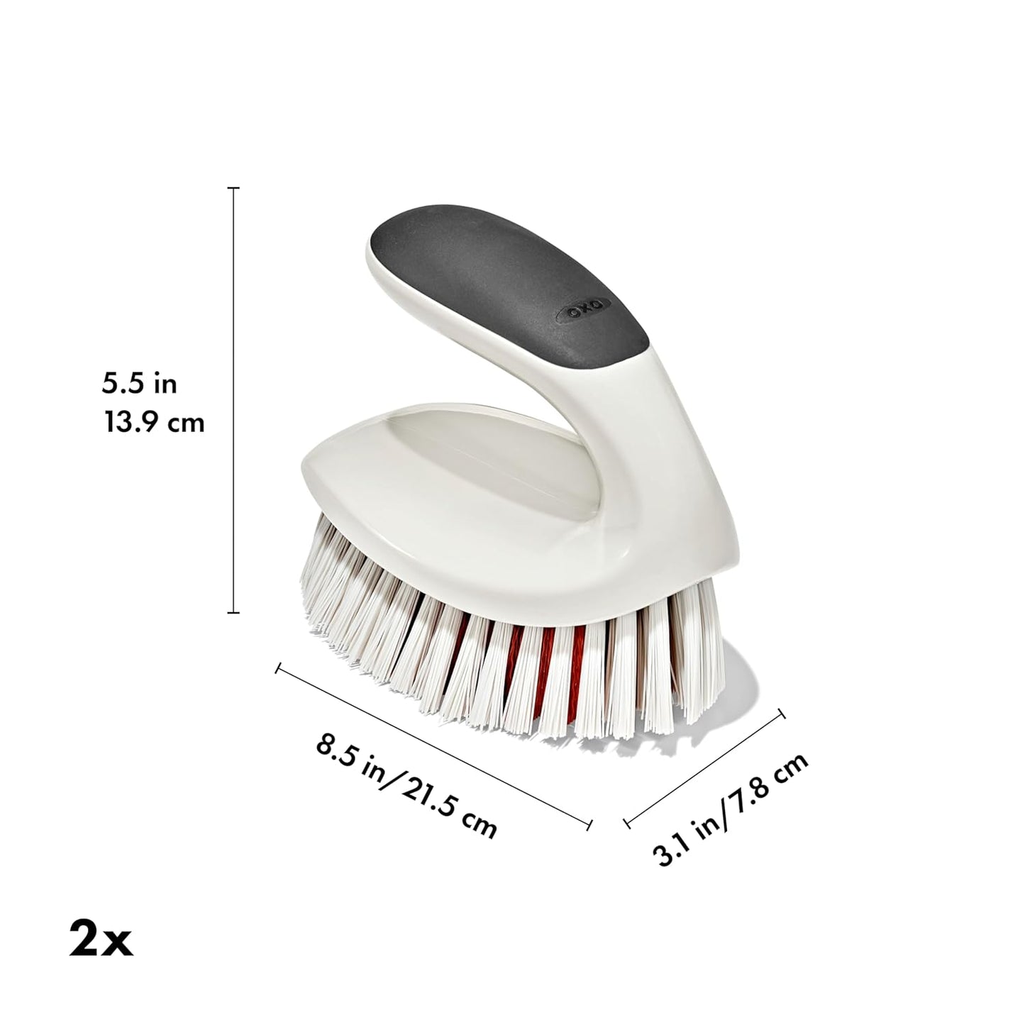 OXO Good Grips All-Purpose Scrub Brush – 2-Pack, Crevice Cleaning, Bathroom Cleaning, Scrub Brush with Handle, Brushes to Scrub Your Kitchen or bathrooms