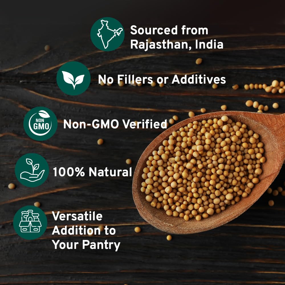 HANDPICK Yellow Mustard Seed (397g/14oz) Non GMO, Gluten Free, 100% Raw, Sourced from India, For Cooking, Pickles, Packed in Resealable Ziplock Pouch