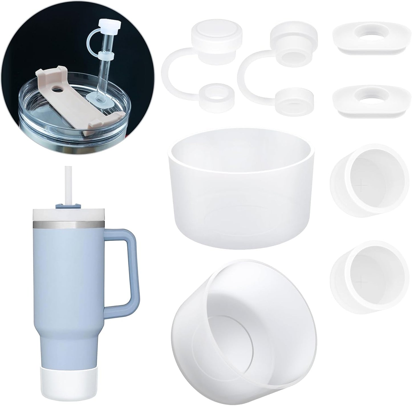 Silicone Spill Proof Stopper Set and Protective Boot for Stanley H1.0 40oz 30oz Tumbler, Leak Proof Straws Topper, Cover Cap and Anti Slip Bottle Bottom Boot Sleeve for Stanley Mug Cup