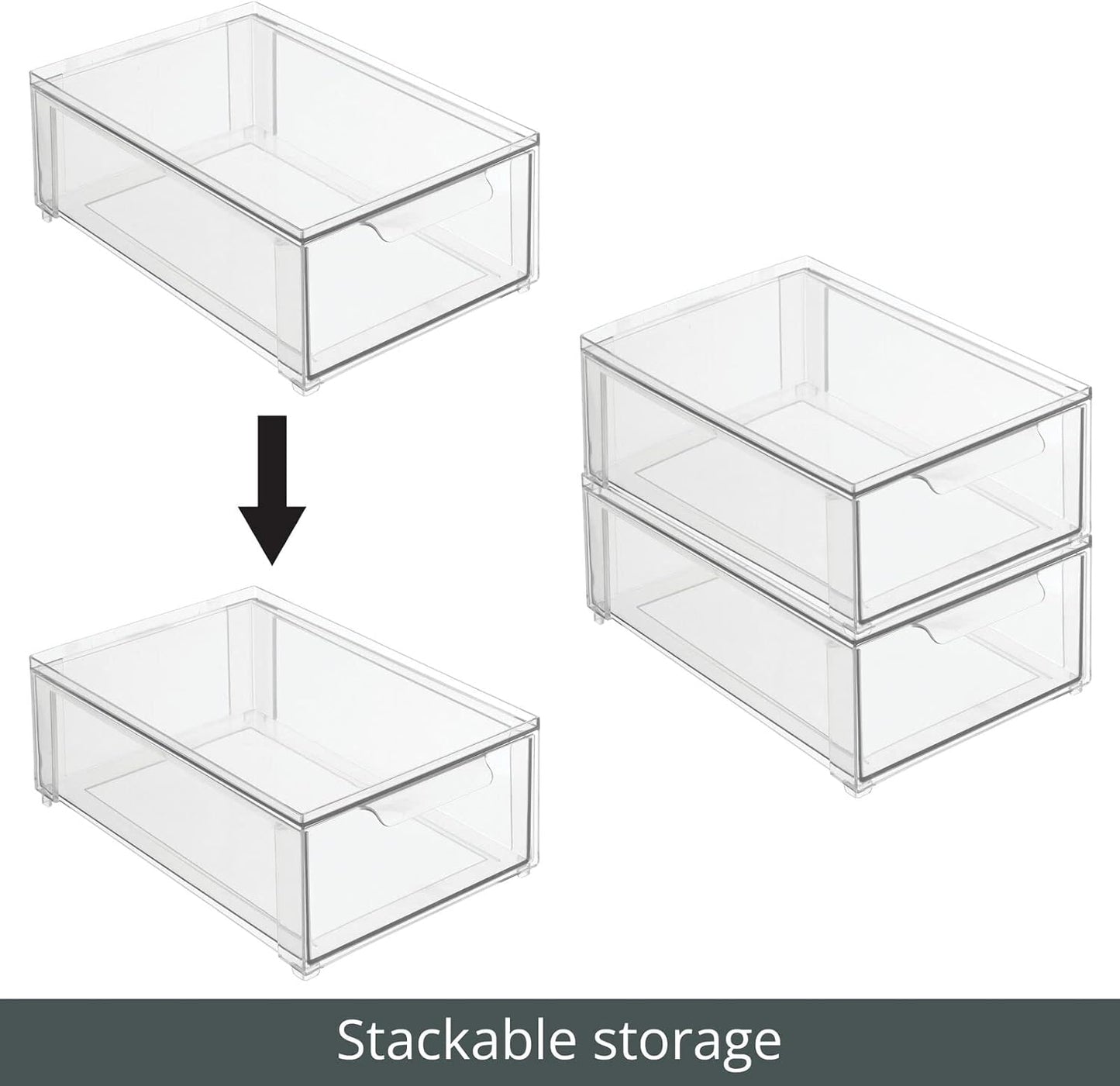 mDesign Plastic Closet Organizer Bin w/Pull Out Drawer - Shallow Stackable Storage for Closet - Organization for Shoes, Clothes, Bags, Totes, and Small Linens - Lumiere Collection - Clear