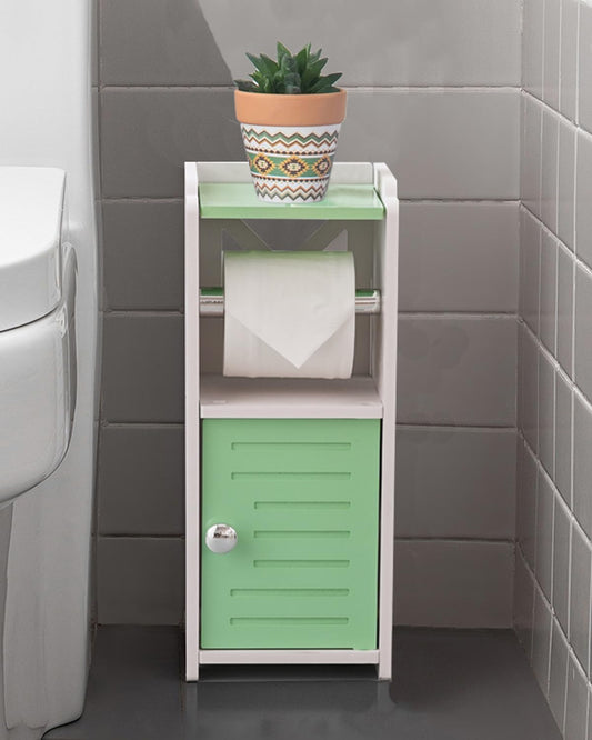 AOJEZOR Toilet Paper Holder Stand: Freestanding PVC Cabinet Storage for Small Bathroom Spaces for Homes and Renters-Mint Green