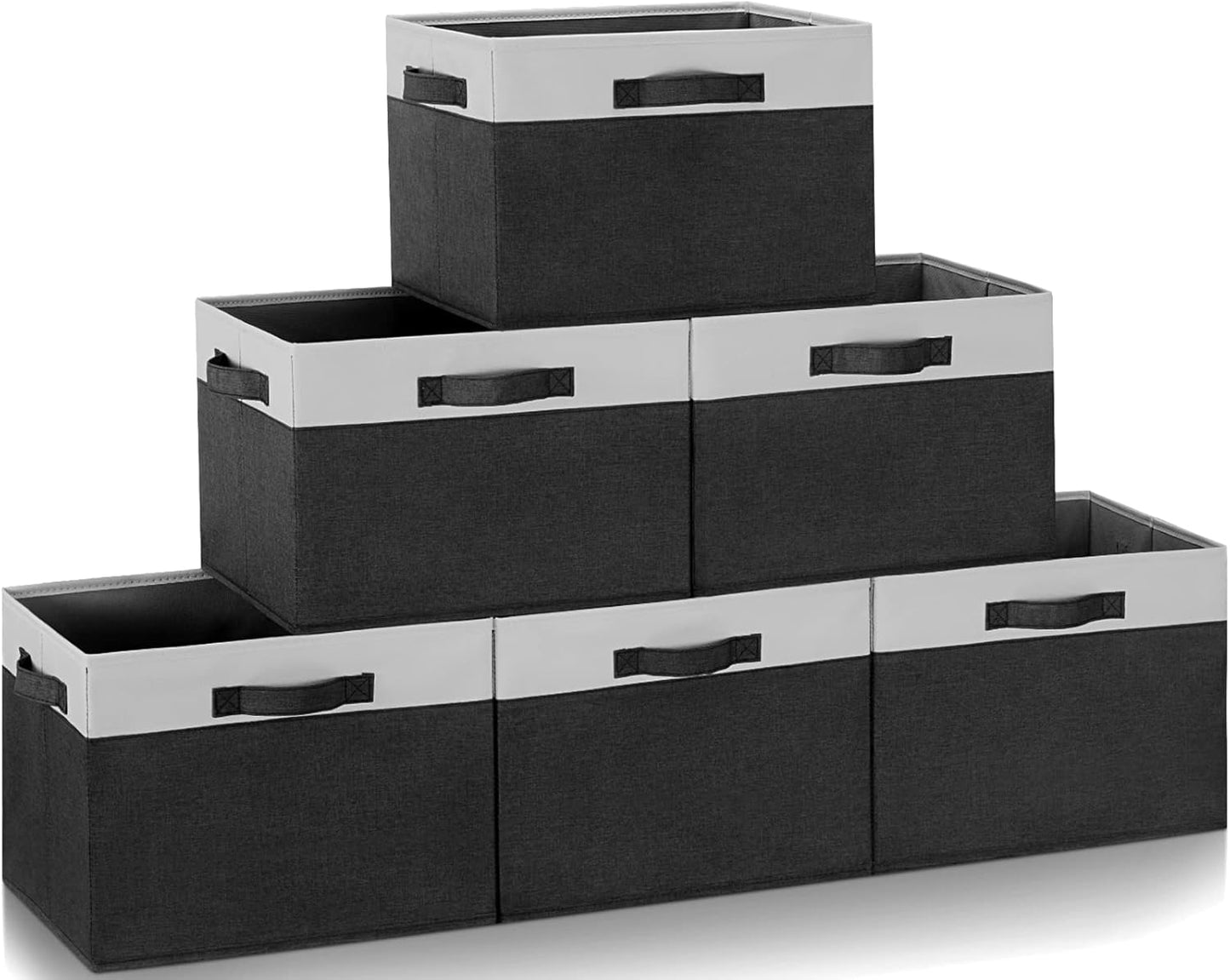 GhvyenntteS Large Storage Baskets for Shelves 6 Pack, Collapsible Fabric Storage Bins with 3 Handles, Decorative Closet Organizers and Storage bins for Clothes Blanket Beddings (Black, 15"x11"x9.6")