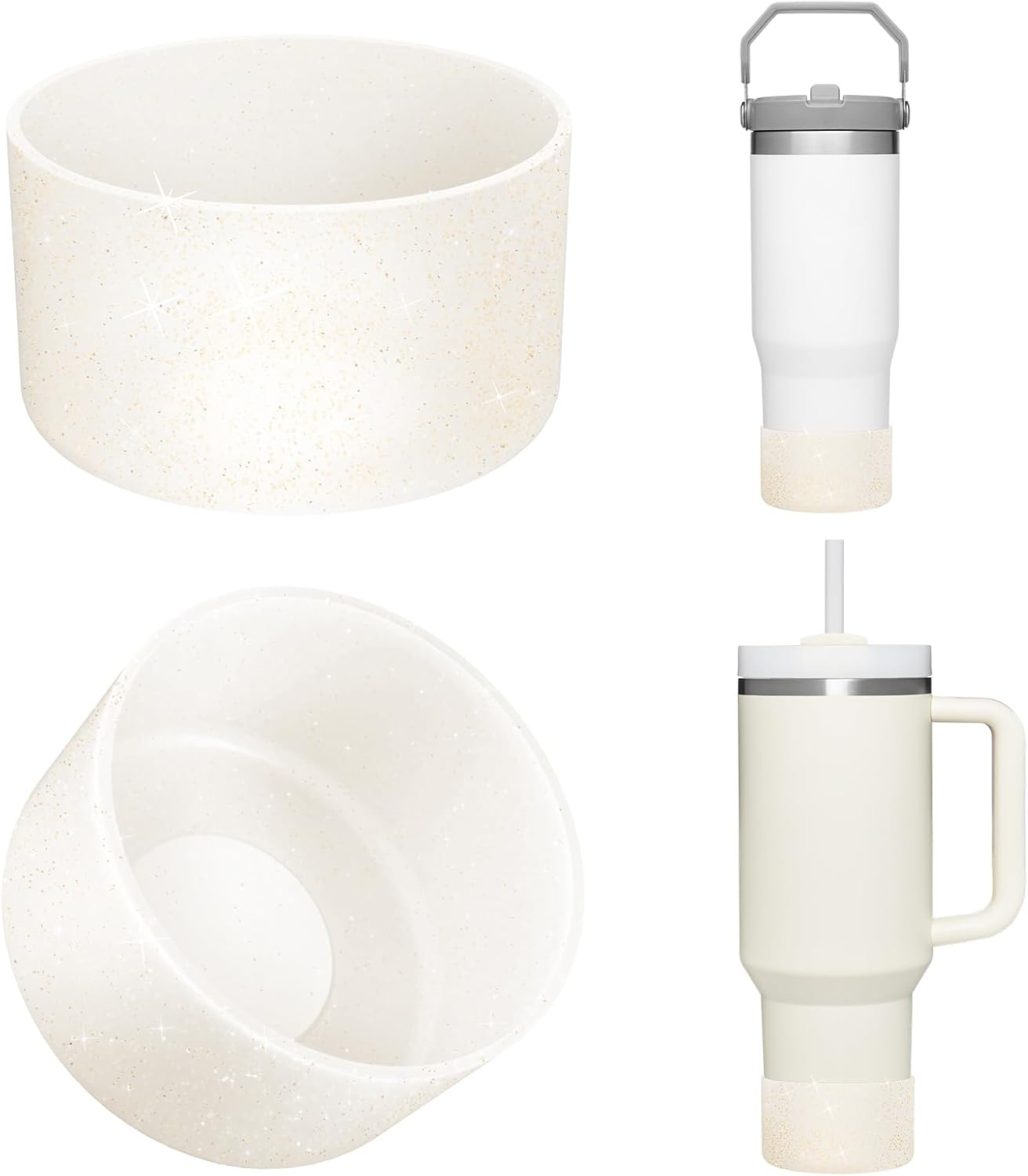 Upgrade 2PCS Protective Silicone Boot Bumper for Stanley Quencher Adventure 40oz 30oz IceFlow 20oz 30oz Tumbler, Water Bottle Bottom Sleeve Cover Accessories for Stanley Mug Cup(Glitter Golden)