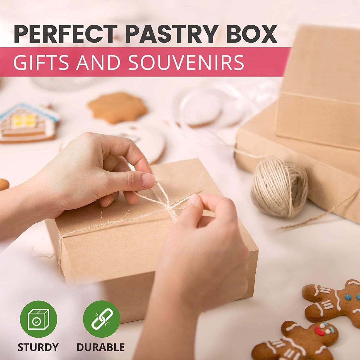 Fit Meal Prep 250 Pack Kraft Bakery Boxes - Brown Cardboard Pie & Dessert Boxes, 9x9x3 inches, for Cupcakes, Chocolates & Donuts